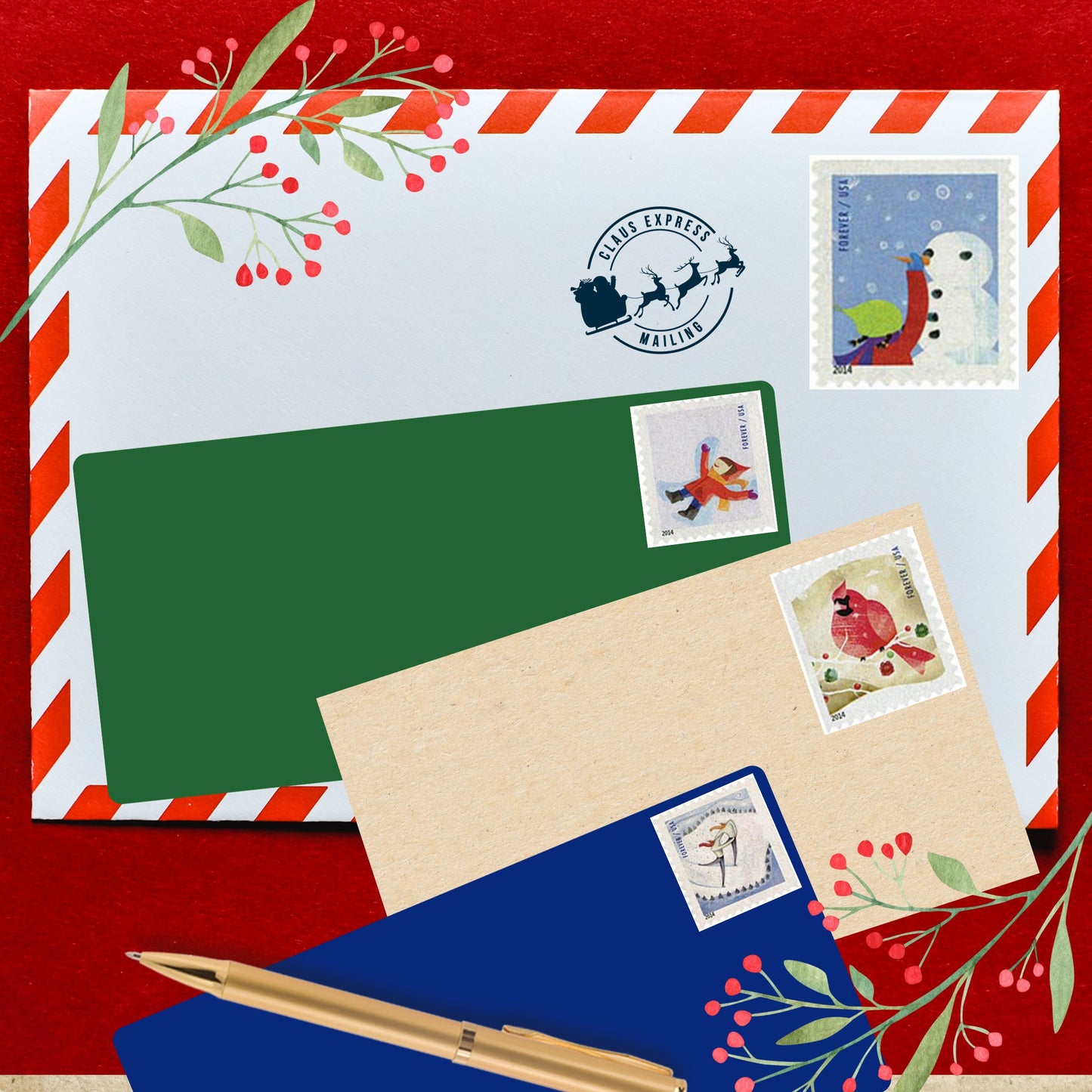 Holiday Classic USPS Forever Stamps - Sold in Quantity of 100 (5 Books of 20)