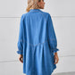 Button Up Flounce Sleeve Mini Denim Dress