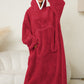 Pocketed Contrast Long Sleeve Hooded Lounge Dress