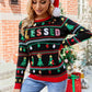 Christmas Print Sequin Round Neck Sweater
