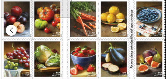 USPS Forever Stamps - Book of 20 - Fruits & Veggies