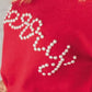 Letter Pearl Detail Round Neck Long Sleeve Sweater