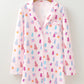 Printed Collared Neck Long Sleeve Lounge Dress
