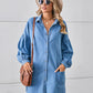 Button Up Pocketed Raw Hem Denim Dress