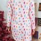 Printed Collared Neck Long Sleeve Lounge Dress