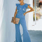 Women's Denim Slim Fit Ruffle Flared Jumpsuit