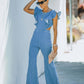 Women's Denim Slim Fit Ruffle Flared Jumpsuit