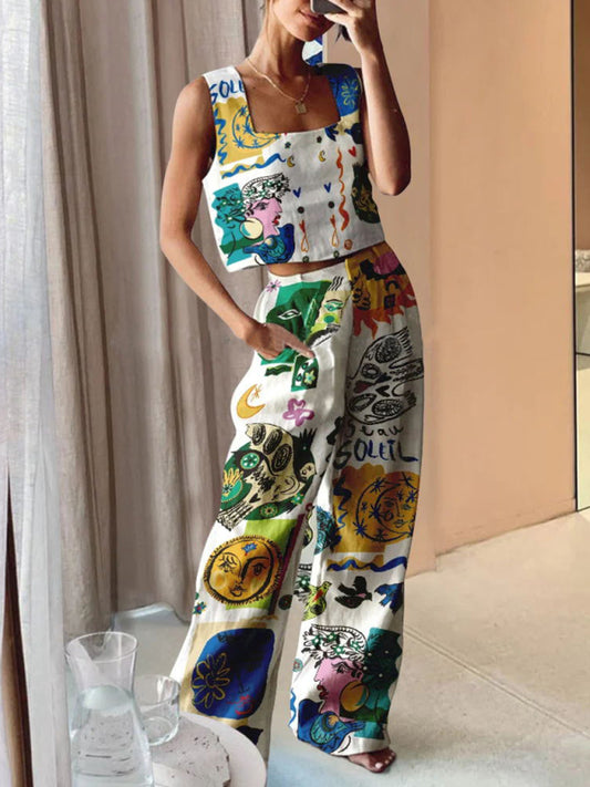 Gorgeous wide-leg pants + vest casual fashion two-piece suit